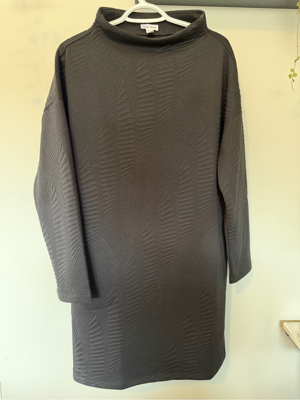 Tribal Black Long Sleeve Textured Dress